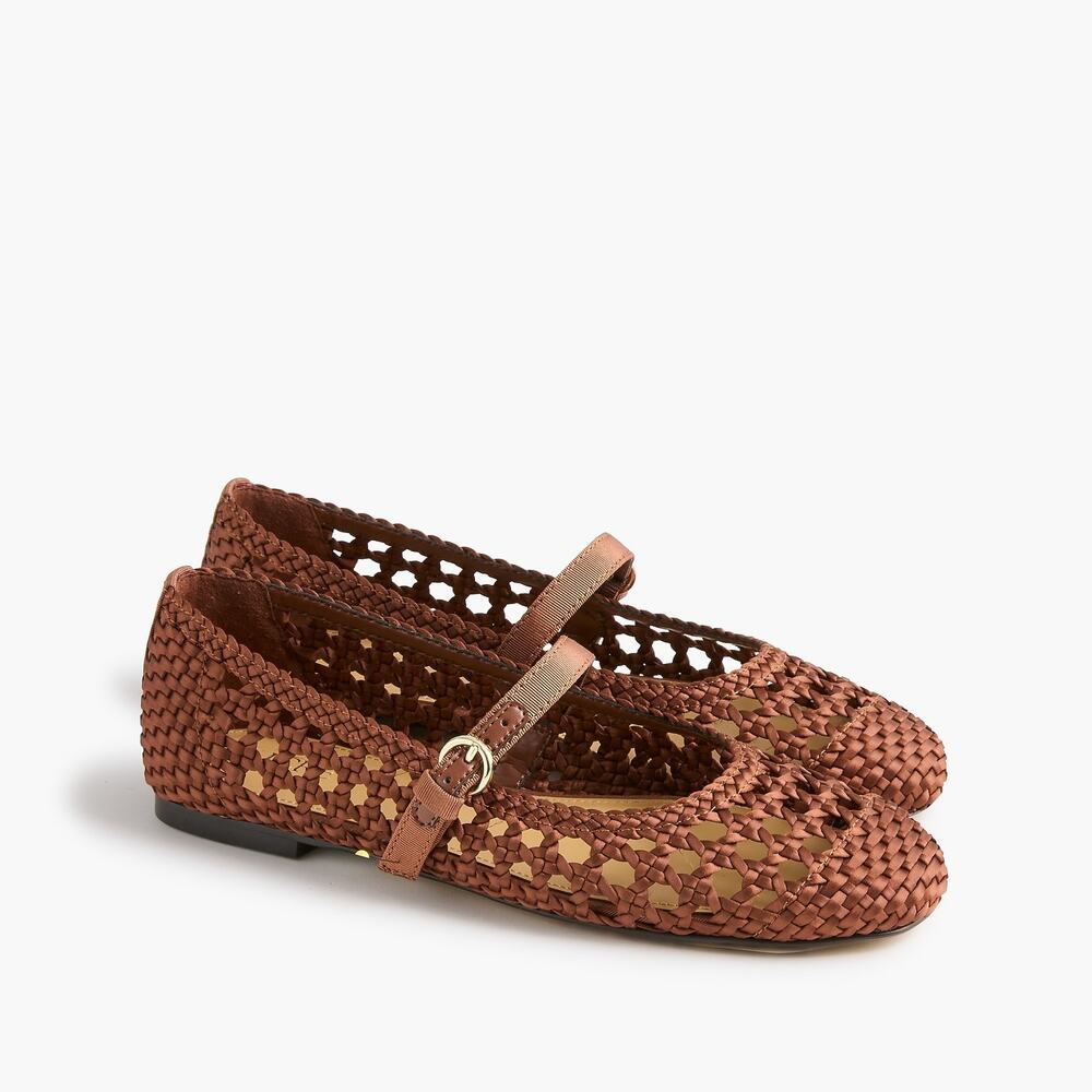 J. Crew Women’s Satiny Woven Mary Jane Flats Round Toe Antique Oak Size 8.5 NWOB